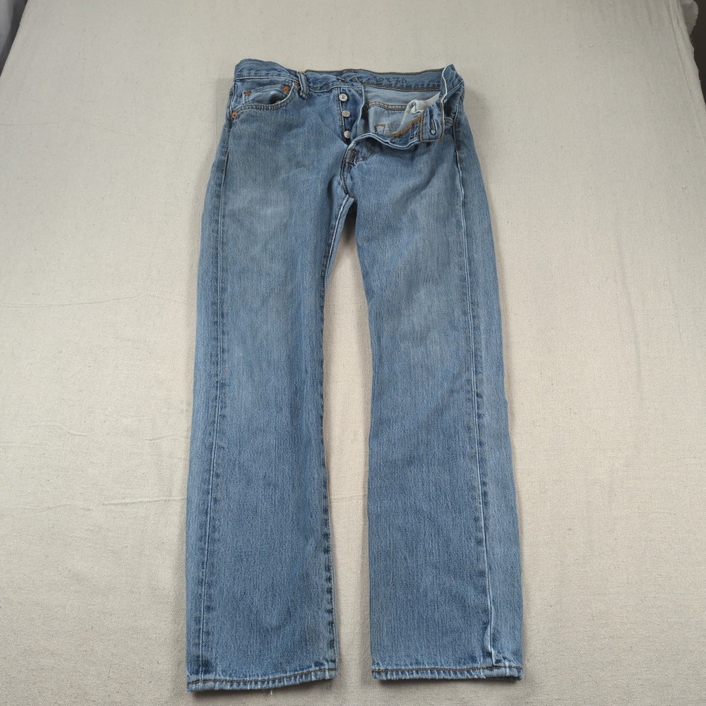 Levis 501 Jeans Mens 30x30 Blue Straight Distressed Button Fly Grunge